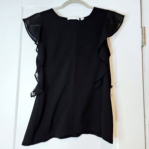 Boss Black Flutter Sleeve Blouse Sheer Ruffle Cap Sleeve Top XS
